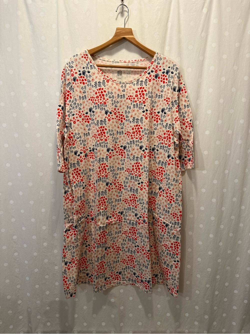 Winter Water Factory Helsinki Cream Midi Dress with Red and Navy Floral Print